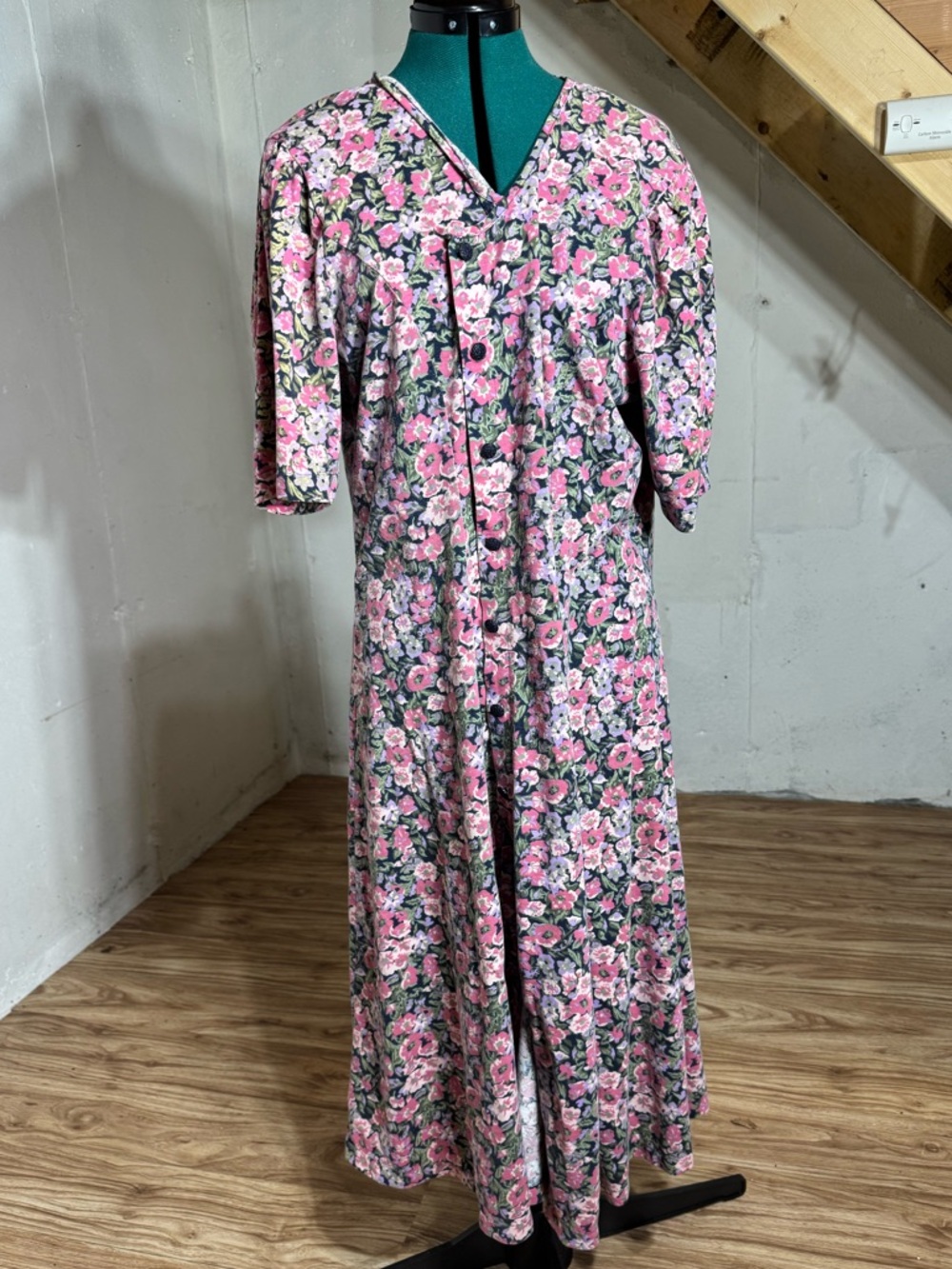 Vintage Maggie Lawrence Floral Pink Button-Down Maxi Dress with Tie Back